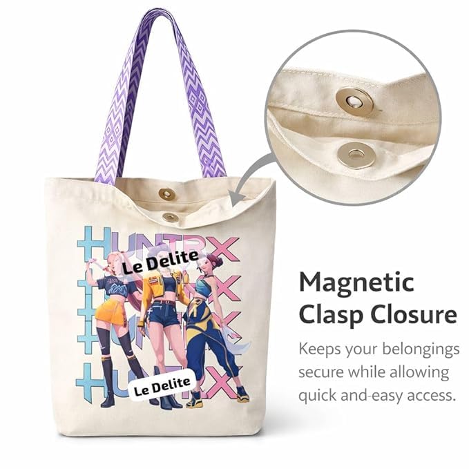 K-Pop Demon Hunters Canvas Tote Bag with a Magnetic Closure