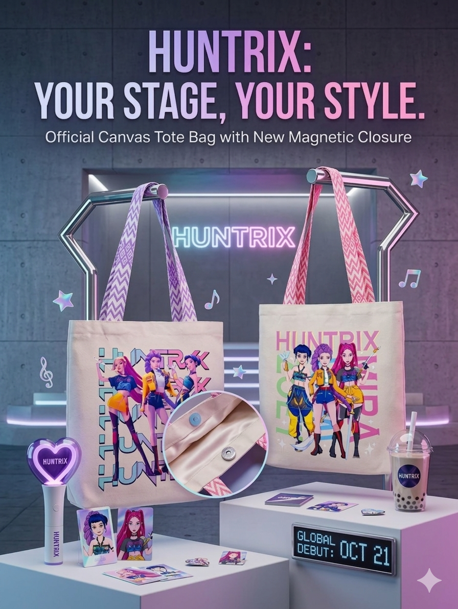 K-Pop Demon Hunters Canvas Tote Bag with a Magnetic Closure